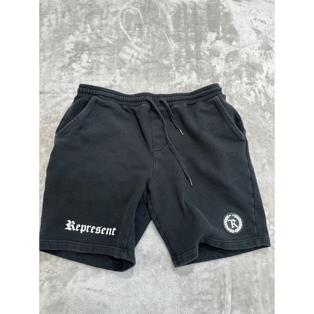 Represent Fleece Shorts Mens Size Large Black Pockets Elastic Waist Soft EUC